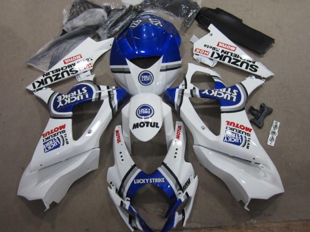 Branco Azul Lucky Strike Vermelho Motul Carenagem GSXR 1000 K7 07-08 Branco Azul Lucky Strike Vermelho Motul Carenagem GSXR 1000 K7 07-08