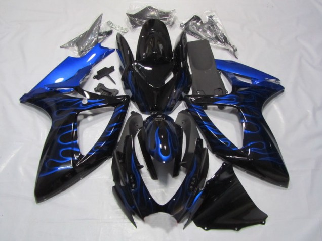 Preto Azul Chama Carenagem GSXR 750 K6 06-07 Preto Azul Chama Carenagem GSXR 750 K6 06-07
