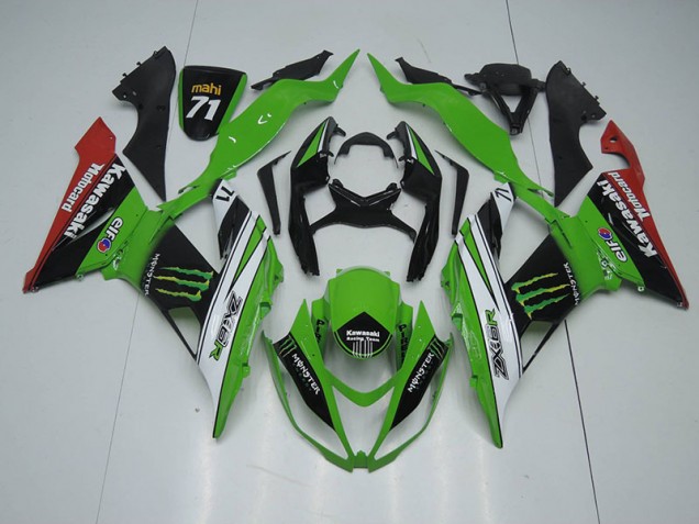 Preto Verde Branco Monster Carenagem ZX6R 13-18 Preto Verde Branco Monster Carenagem ZX6R 13-18