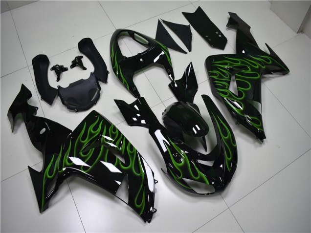 Preto Verde Chama Carenagem ZX10R 06-07 Preto Verde Chama Carenagem ZX10R 06-07