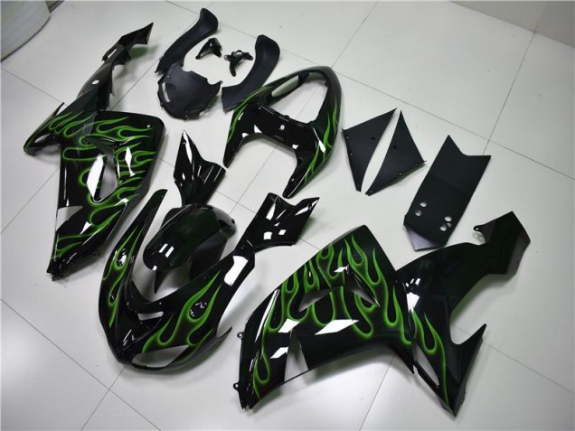 Preto Verde Chama Carenagem ZX10R 06-07 Preto Verde Chama Carenagem ZX10R 06-07