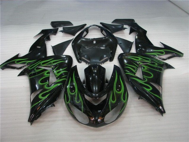 Preto Verde Chama Carenagem ZX10R 06-07 Preto Verde Chama Carenagem ZX10R 06-07