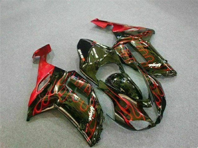 Preto Vermelho Chama Kit Carenagem ZX6R 07-08 Preto Vermelho Chama Kit Carenagem ZX6R 07-08