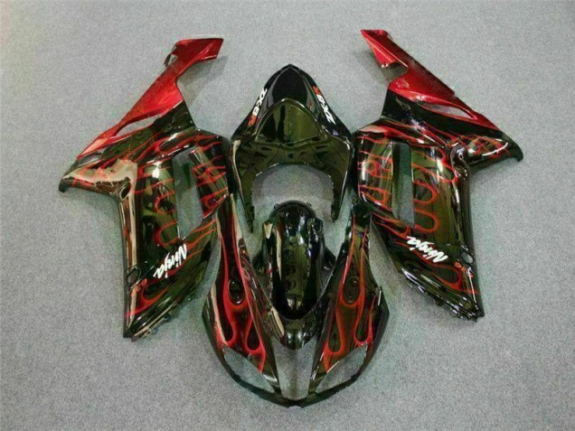 Preto Vermelho Chama Kit Carenagem ZX6R 07-08 Preto Vermelho Chama Kit Carenagem ZX6R 07-08