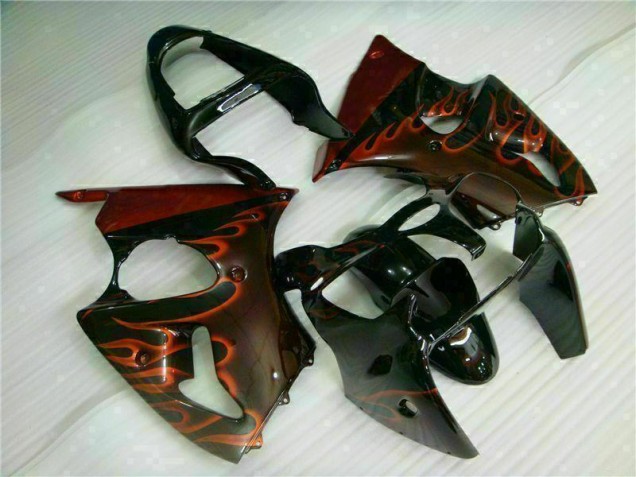 Preto Vermelho Chama Kit Completo Carenagem ZX6R 00-02 Preto Vermelho Chama Kit Completo Carenagem ZX6R 00-02